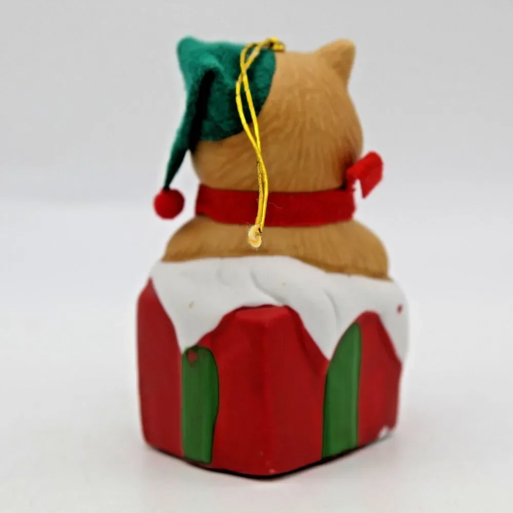 Holly Bells Porcelain Kitty Cat Bell Ornament Vintage 1986 Original Box a